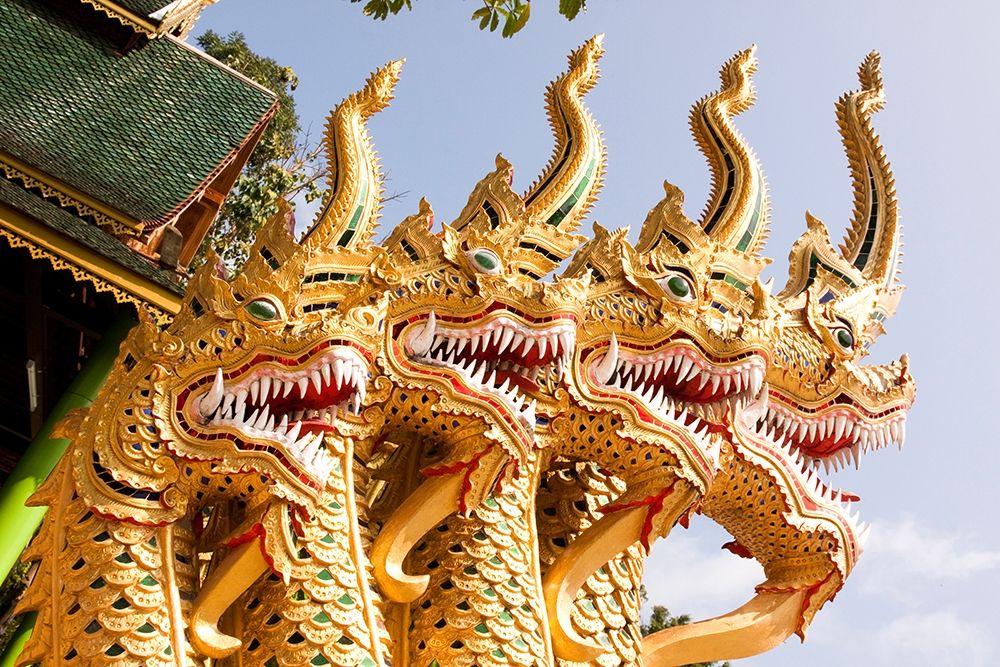 Thailand Golden dragons at a temple
